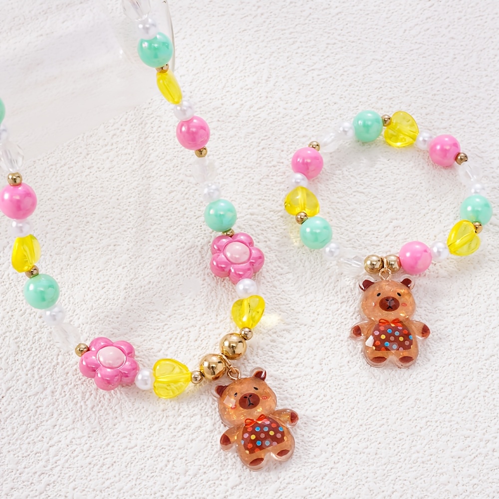 2pcs Qpeach Capybara Bracelet & Necklace Set